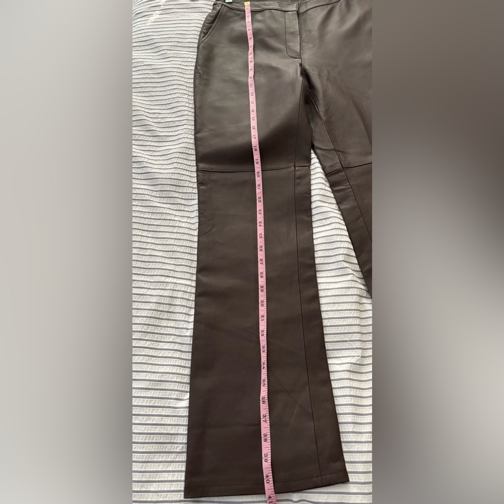 Vintage 100% Genuine Leather Chocolate Brown Bootcut Pants Size 6 - Picture 13 of 17